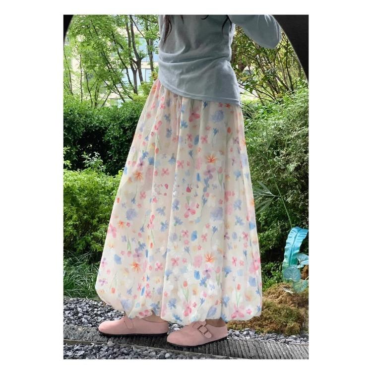 Summer Fashion Floral Print Pants High Waist Wide Leg A Line for Women