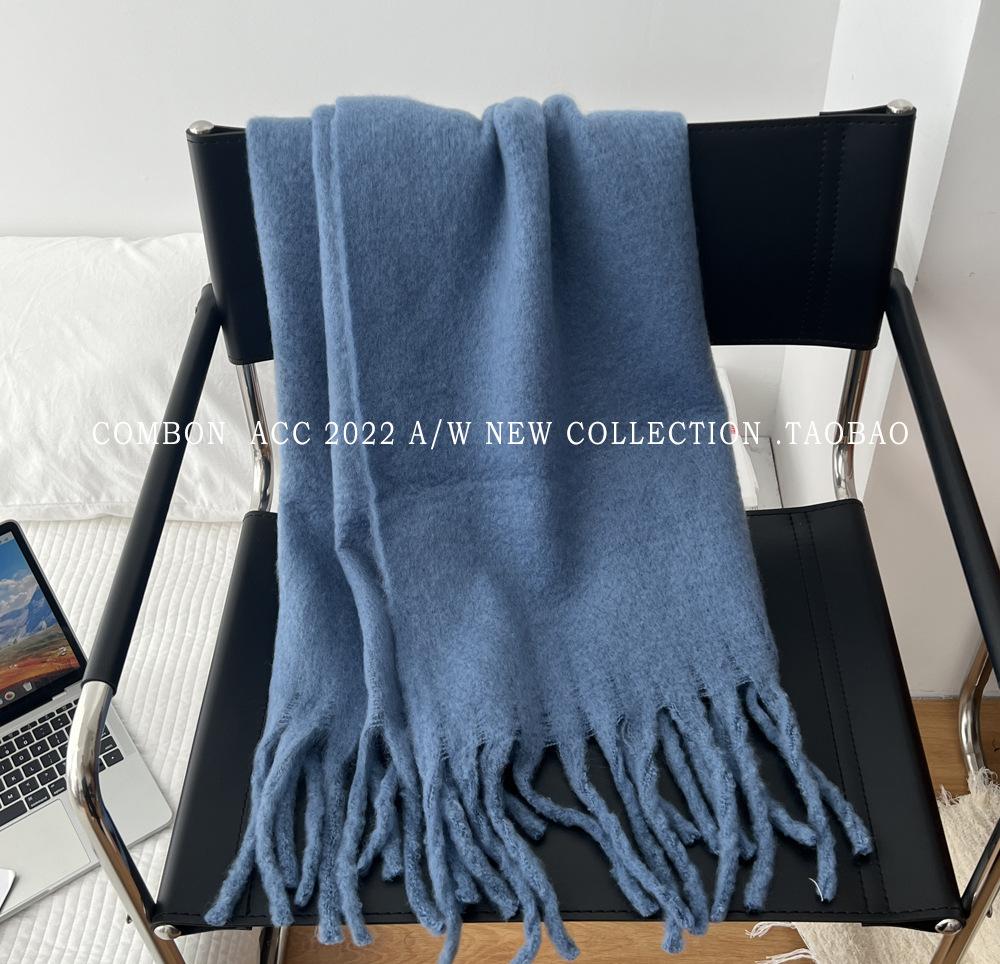 Winter new solid color versatile thickened scarf mohair fringed soft waxy warm student scarf women