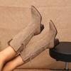 Fashion Block Heel Single Boots Autumn New Pointed Toe Suede Sleeve Non-Slip Wear-Resistant Medium Boots