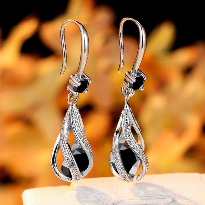 

1 пара сережек-капель с круглыми подвесками из белого, аквамаринового, розового, красного, фиолетового циркония, полые серьги-капельки с застежкой-крючком, романтический подарок на День святого Валентина серебряный/чёрный