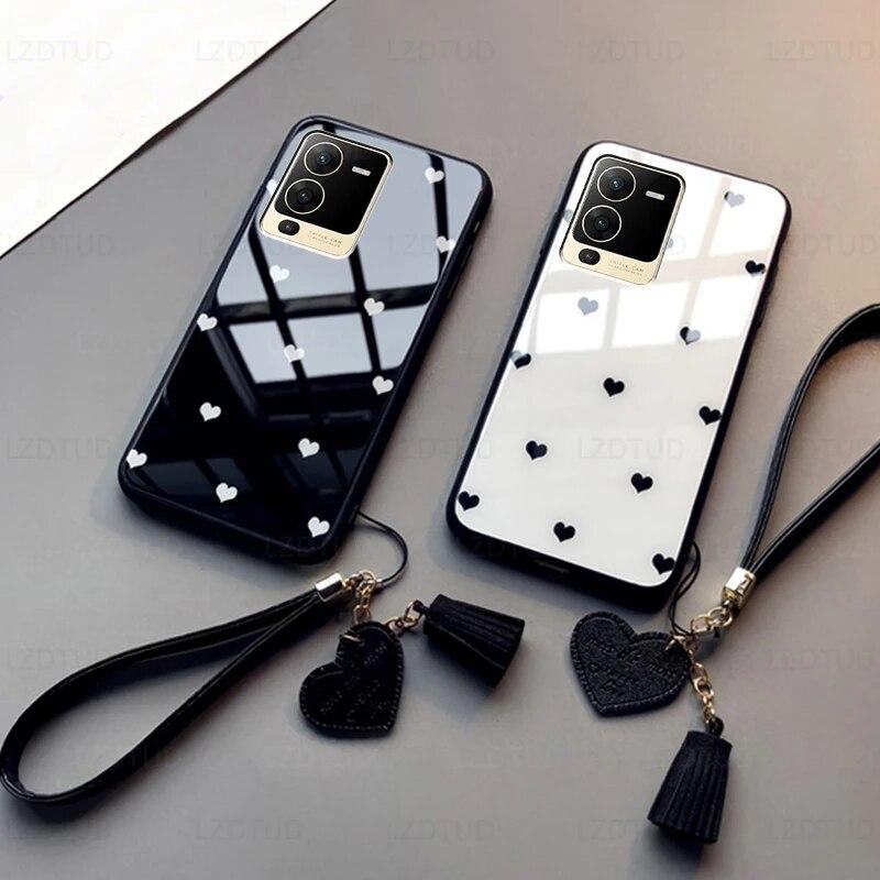 

Стеклянный чехол для VIVO S15 S16 S17 Pro S15e S16e S17e, модный жесткий чехол для телефона с сердцем любви