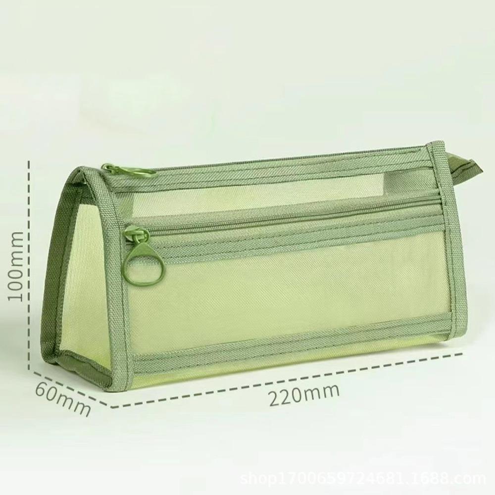 Transparent Pen Bag Mesh Stationery Organizer Portable Pencil Case School Office