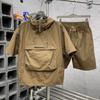 Men's Lightweight Summer Set: Loose-Fitting, Breathable Hooded Short-Sleeve Top + Workwear Shorts (Plus Size Two-Piece Set)