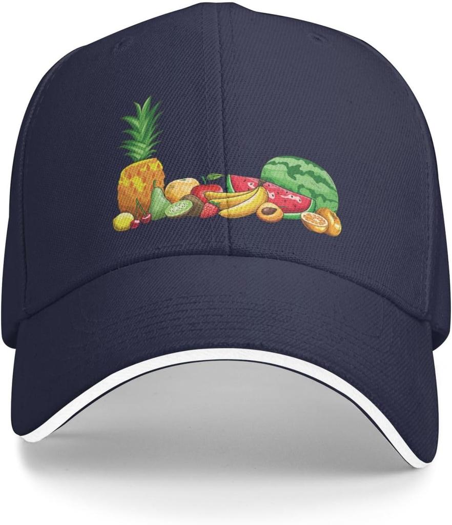 Tropical Fruits Print Baseball Cap Casual Polyester Adjustable Summer Snapback Hat for Adult