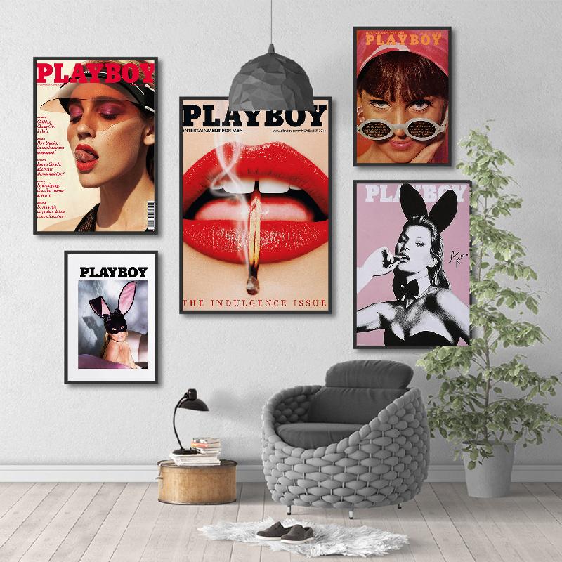 

Современная сексуальная женщина губы нордические кроличьи уши мода ретро искусство плакат настенный холст живопись и принты гостиная украшение дома