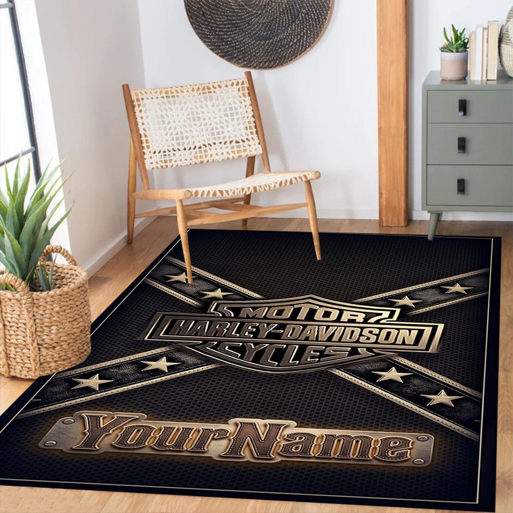 Harley-davidson Motorcycles Customizable Name Carpet Design for Playrooms Hallway Outdoor Entryway Anti-slip Rug Office home decor Wedding Party Gift