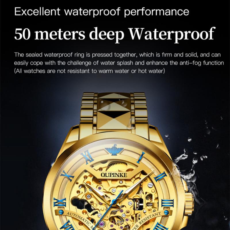 OUPINKE Men's Watch Full -automatic Mechanical Watch Hollow Movement Waterproof High -end Watch