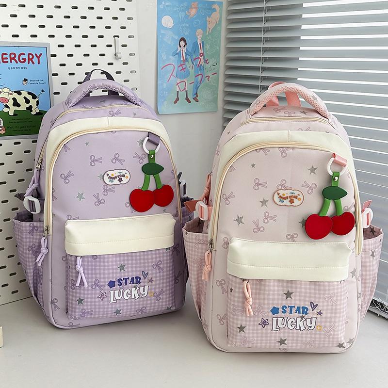 Schoolbag Korean cute junior high school high school student schoolbag small fresh star plaid backpack high value lightweight backpack