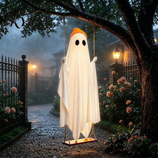 Outdoor Halloween Atmosphere Lights Decorations Indoor, IP44 Waterproof Light Up Hanging Swing Cute Ghost Decoration, DIY Party Props Standing