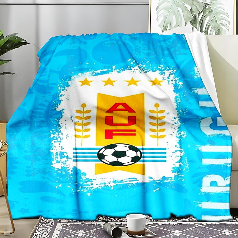1pz Coperta morbida in flanella stampata con bandiera del football nazionale dell'Uruguay per camera da letto adulta, soggiorno, divano, campeggio, viaggi, regali per tifosi, regali di Natale