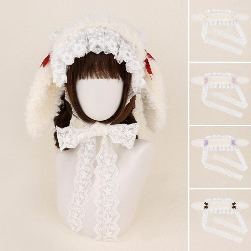 Soft Kawaii Rabbit Ear Headband With Lace Bow Girls Anime Lolita Style Hair Accessory