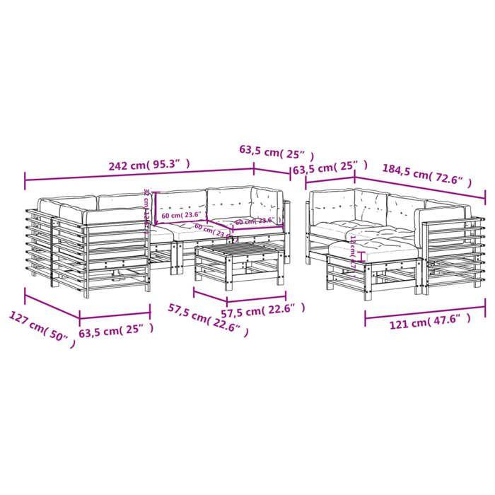 VidaXL Salon de Jardin avec Coussins 10 pcs, Canapé avec Dossier, Ensemble de Meubles avec Table Basse Patio Terrasse, Bois 3186101