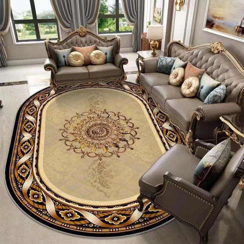 

1 шт. Винтажный коврик овальной формы с персидским узором, Роскошный мягкий овальный коврик, Европейский ретро-стиль, Подходит для гостиной, спальни, столовой зоны, прихожей 100*160CM