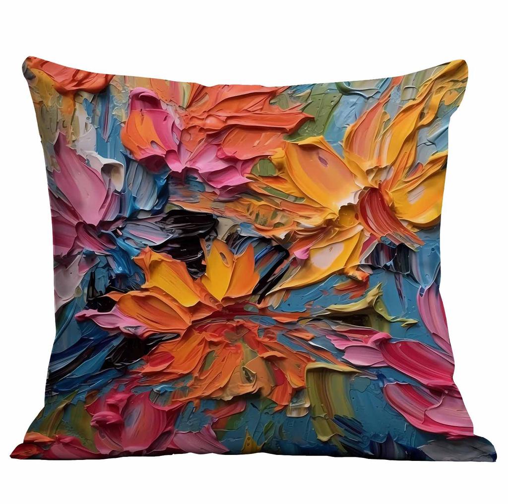 New Oil Painting Style Flower Pillowcase Home Furnishing SF Express Cushion Pillowcase Decoration
