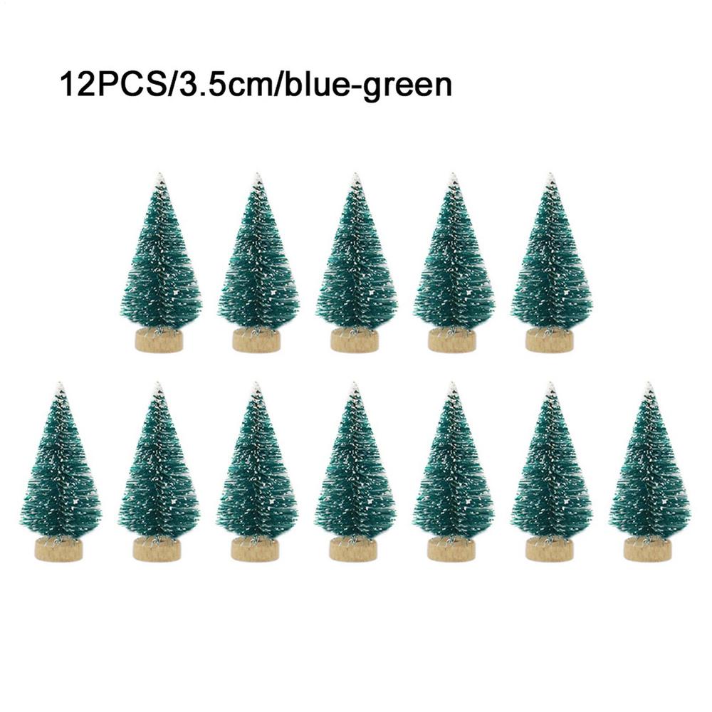 12 Pcs Christmas Tree Mini Pine With Wood Base Wooden Christmas Tree Snow Landscape Xmas Trees Xmas Tabletop Decorative Gifts