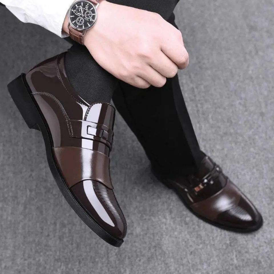 New Men's Formal Leather Shoes Casual Business Non Slip Footwear Fashion Minimalist Work Shoes Comfortable Male Flat Zapatillas