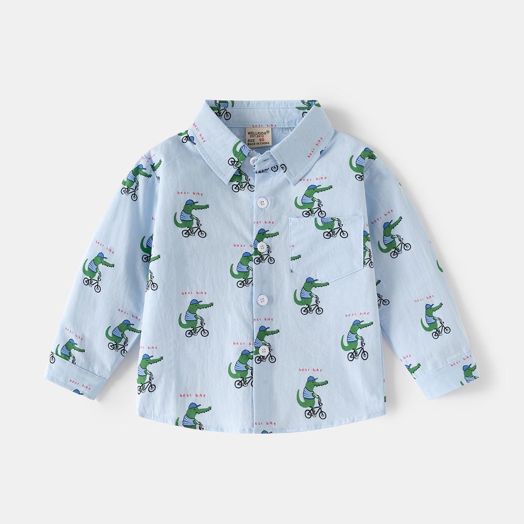 Boys Cotton Shirt 2025 Spring and Autumn New Children's Cute Printed Shirt Children's Long-sleeved Top Tide
