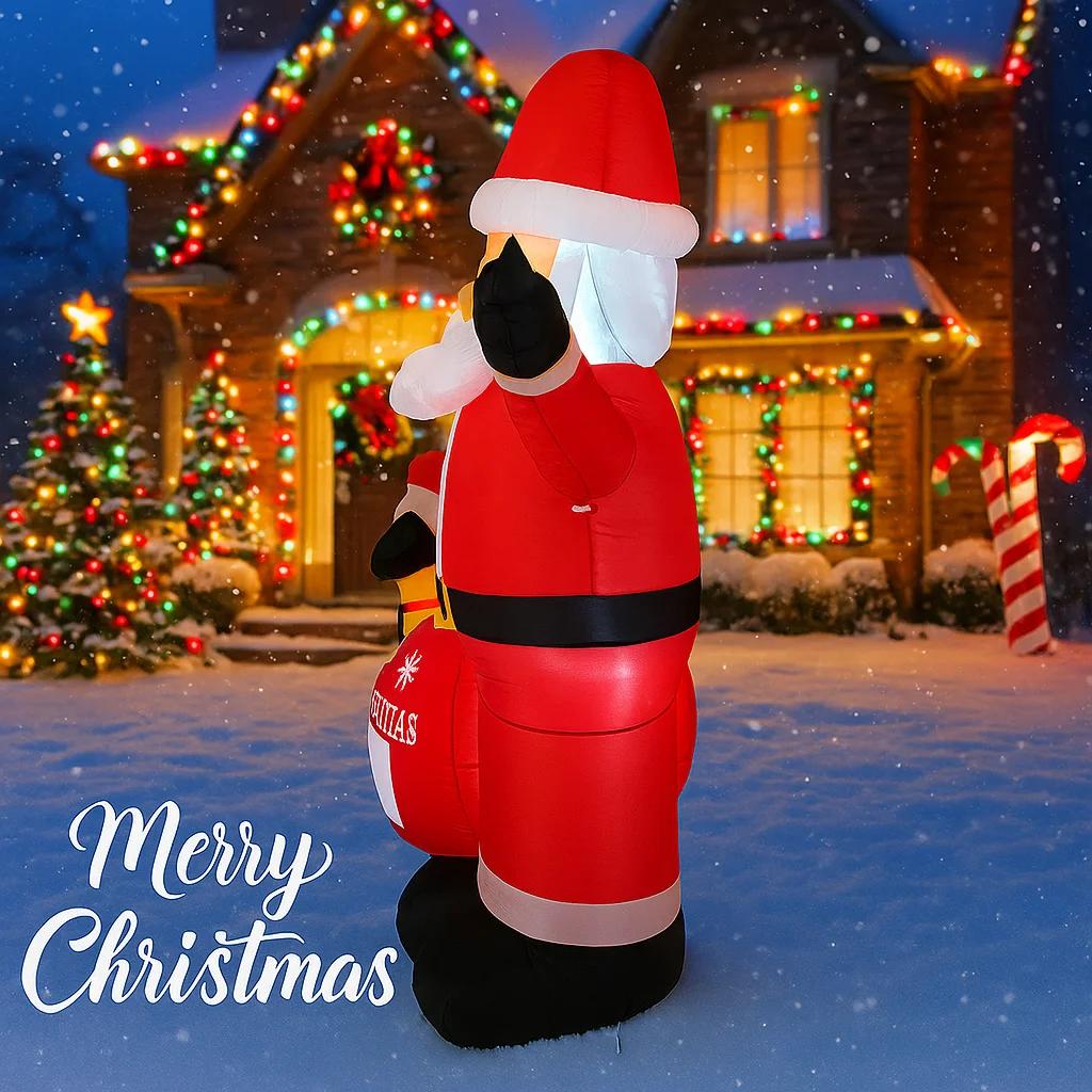 7.22FT Inflatable Toy Christmas Set Santa Penguin Gingerbread Man Xmas Yard Decor Supplies LED Lit Home Ornaments Festive Gift