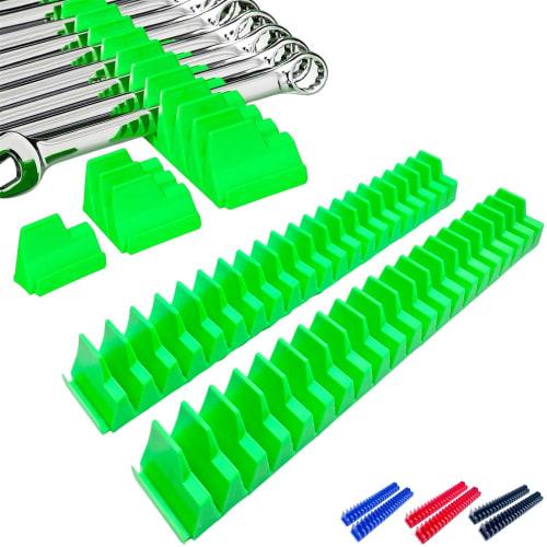 PRODIGY-ONE Magnetic Wrench Holder, 2-Piece Set, Magnetic Wrench Organizer, Storage Rack, Tool Tray (Green)