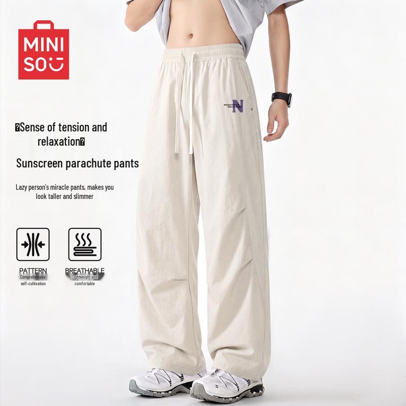 MINISO Men s Summer Lightweight Pleated Paratrooper Straight-Leg Pants XL