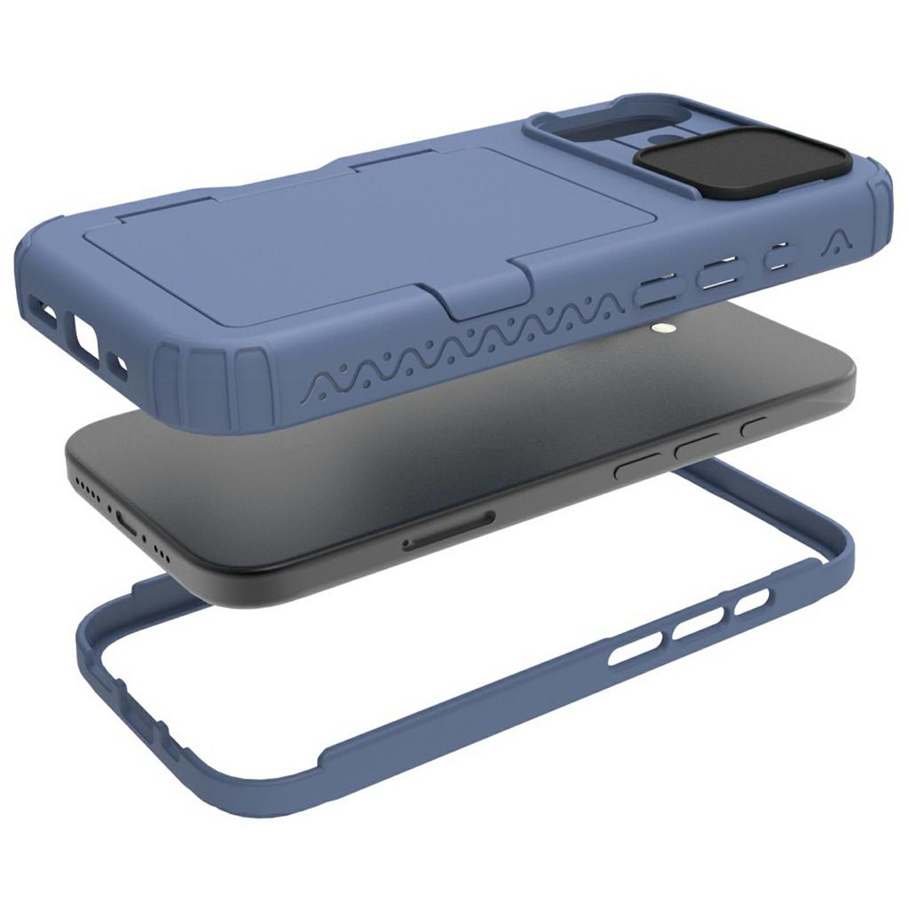 For iPhone 16 Case Card Holder Mirror PC+TPU Phone Shell with Lens Cover