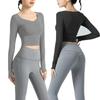 Long Sleeve Yoga Shirts Women Seamless Gym Sports Top Running Fitness Workout Top Shirts Sport Active Wear Shirt
