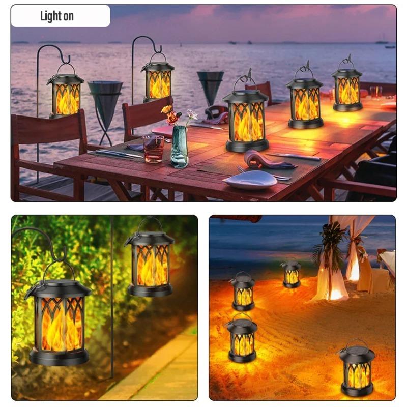2/4PCS Solar Flame Hanging Lamp Waterproof Outdoor Light with Flickering Effect for Garden Patio Yard Path Christmas Decor