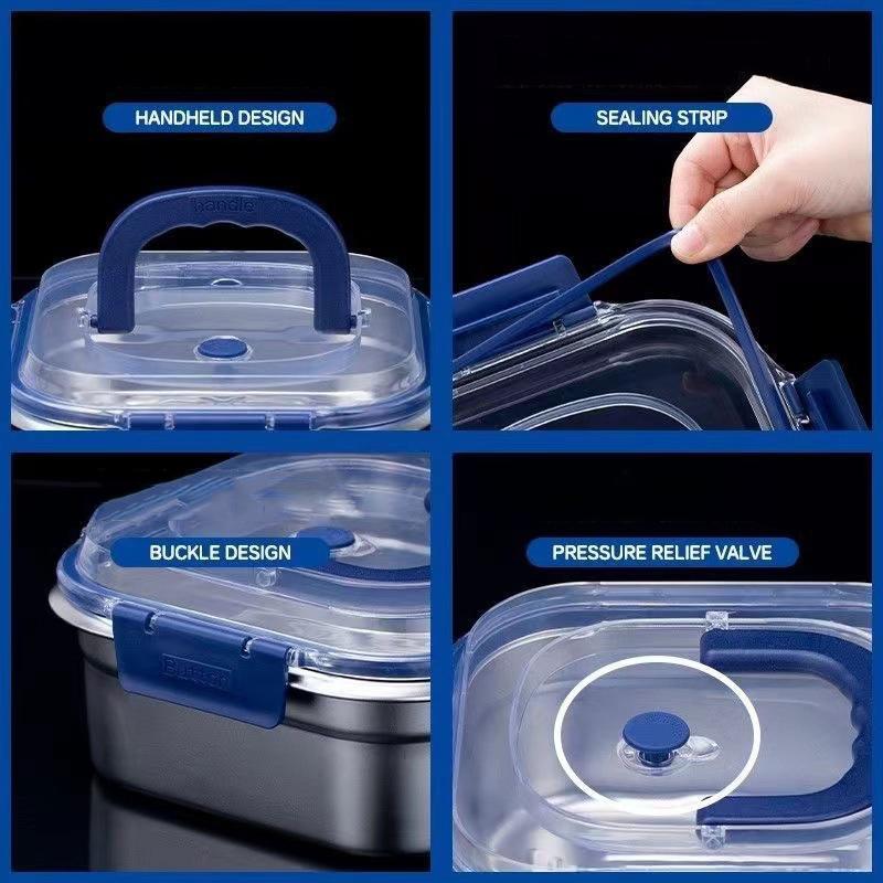 Large Capacity Stainless Steel Crisper With Handle Airtight Lid Leak-Proof Lunch Box Rectangular Fresh-Keeping Box Refrigerator