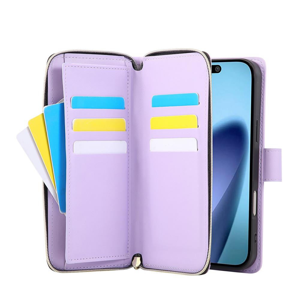 For iPhone 17 Pro Case Zipper Wallet Rhombus PU Leather Crossbody Phone Cover