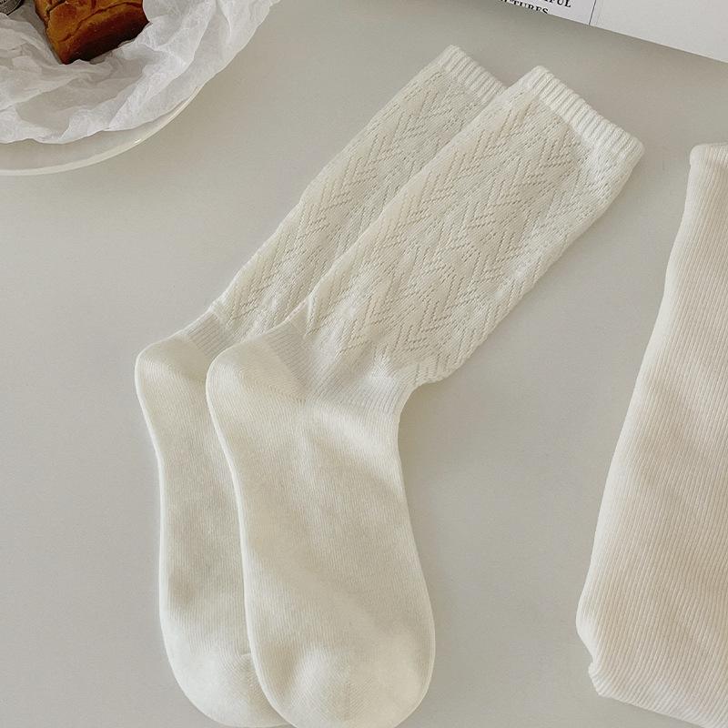 

Женские осенние универсальные носки-трубы в ромбовидную сетку с полым плетением 1 pair белый