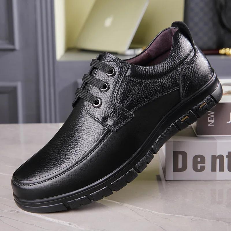 Handmade Leisure Shoes Man New Trendy Minimalist Work Shoes with Lace Up Middle-Aged Dad Formal Casual Business Leather Shoes