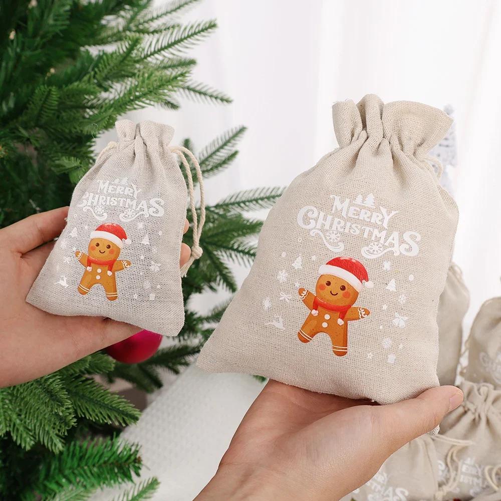30/1PCS Christmas Candy Gifts Drawstring Bags Linen Bundle Pocket Bracelet Jewelry Burlap Storage Bags Xmas Gift Packaging Bags