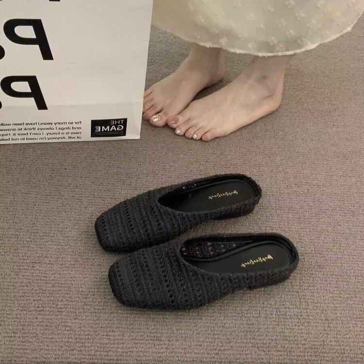 French Holiday Woven Niche Half Slippers Women'S Outerwear Spring And Summer With Skirts Evening Wind Bag Head Birkenstocks