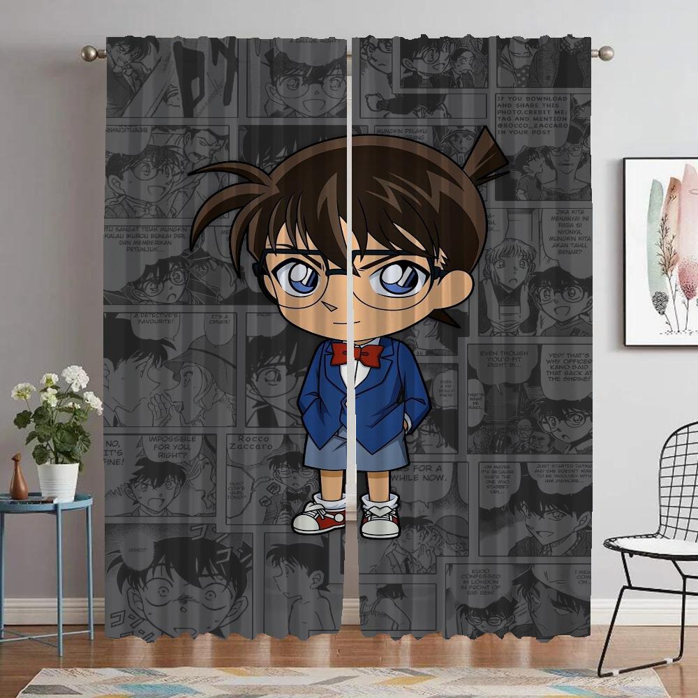 Detective Conan Tulle for Bedroom Window Curtain for Room 2 Panel Elegant Room Curtains Shades Halloween Decoration Partition