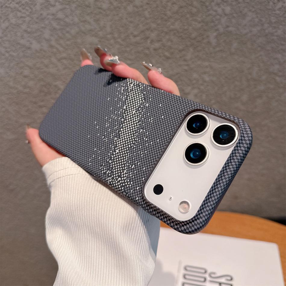 Carbon Fiber Phone Case For iPhone 11 12 13 14 15 16 17 Air  Pro Max Plus Kevlar Texture Hard Plastic Shell Shockproof Protective Cover Fundas