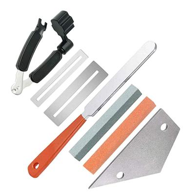 Gitarren-Reparatur-Gitarrenbauer-Werkzeugsatz, Gitarren-Bundkrönungsfeile, 3-in-1-Gitarrensaitenkurbelschneider, Bund