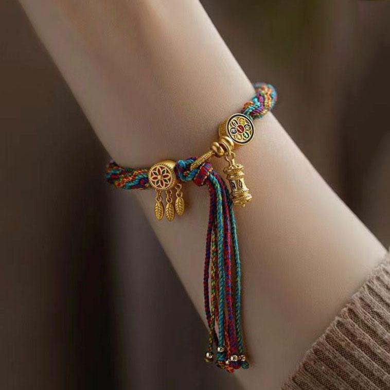 Loong Boat Festival Multicolored Rope Tibetan Woven Hand Rope Six Word Truth Five Way God of Wealth Cotton Thread Bracelet for Men and Women