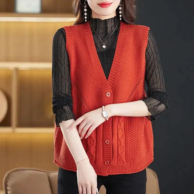 Vest for Women Sleeveless Sweater Tops Knitted Solid Color Sweater Vest Oversize Loose Versatile Casual Sleeveless Coat Vest Top
