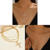 Geometric Cross Pendant Necklace For Women With Multi Layer Design And Zinc Alloy Material