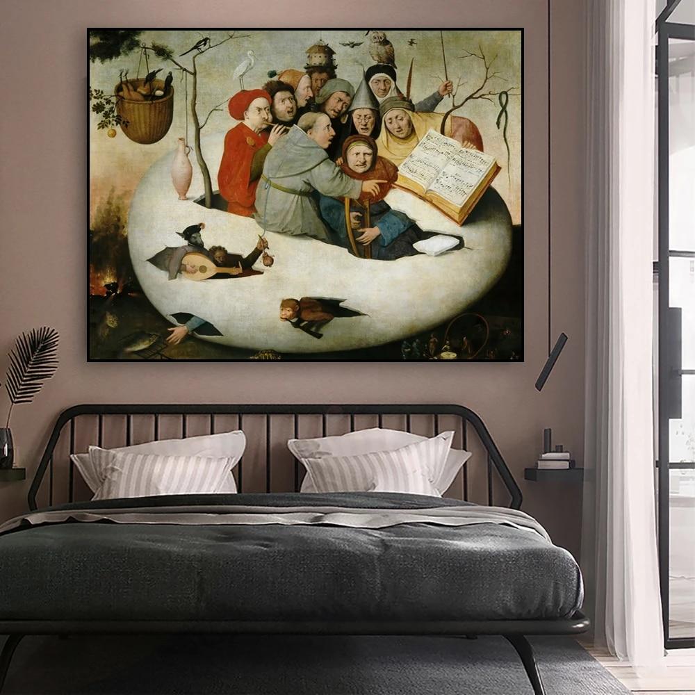 Classical Funny Oil Painting Poster The Concert In an Egg Prints Hieronymus Bosch Canvas Painting Kitchen Dinning Room Decor
