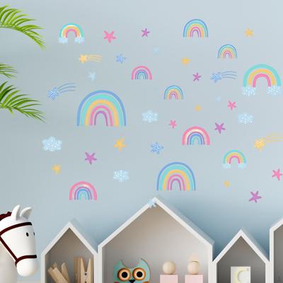Rainbow Clouds Stars Wall Stickers Fluorescent Mural Glow In The Dark PVC Cartoon Decals