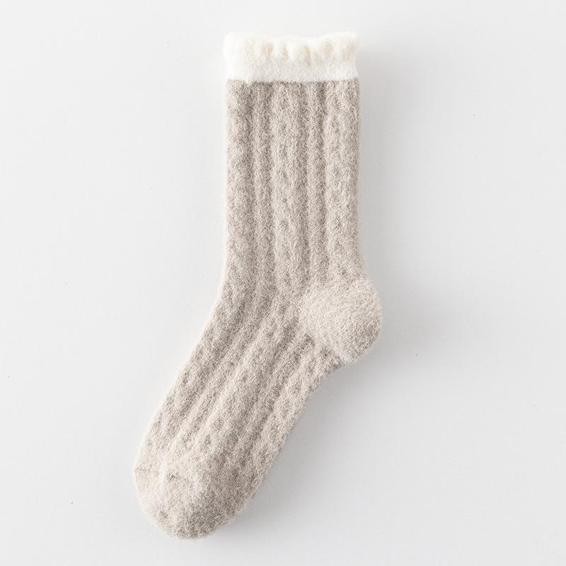 Australian Velvet Socks Medium Tube Socks Season Color Matching Retro Velvet Thickened Warm Mink Velvet Home Sleeping Socks Women