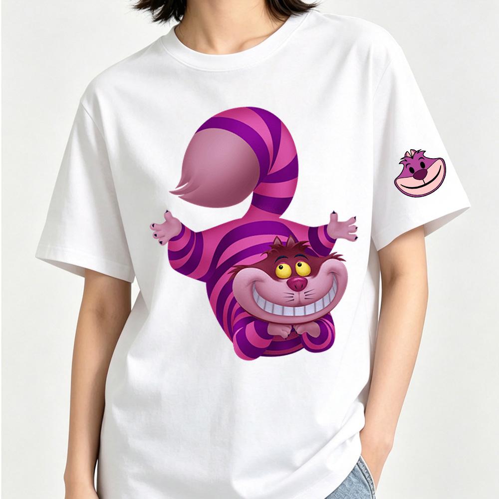 Alice's Adventures In Wonderland Cheshire Cat Anime Cartoon 2026 Newest Trend Harajuku Men and Women Fashion Casual Cotton T-shirt