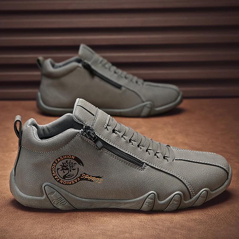 

Мужская повседневная обувь с боковой молнией, короткие ботинки, универсальная плоская подошва, модная мужская обувь, подходящая для занятий спортом на открытом воздухе 40