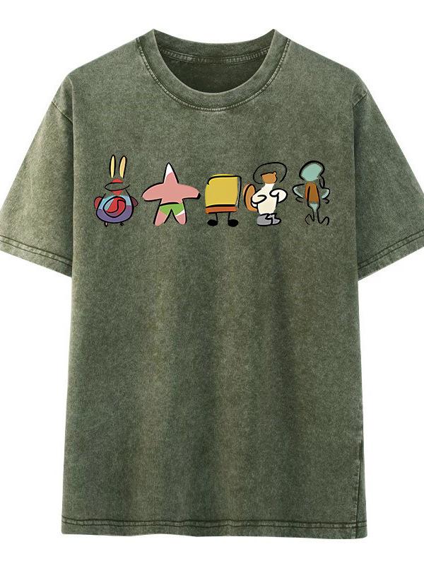 Unisex SpongeBob Print Chinese Style Summer Short Sleeve Casual Top
