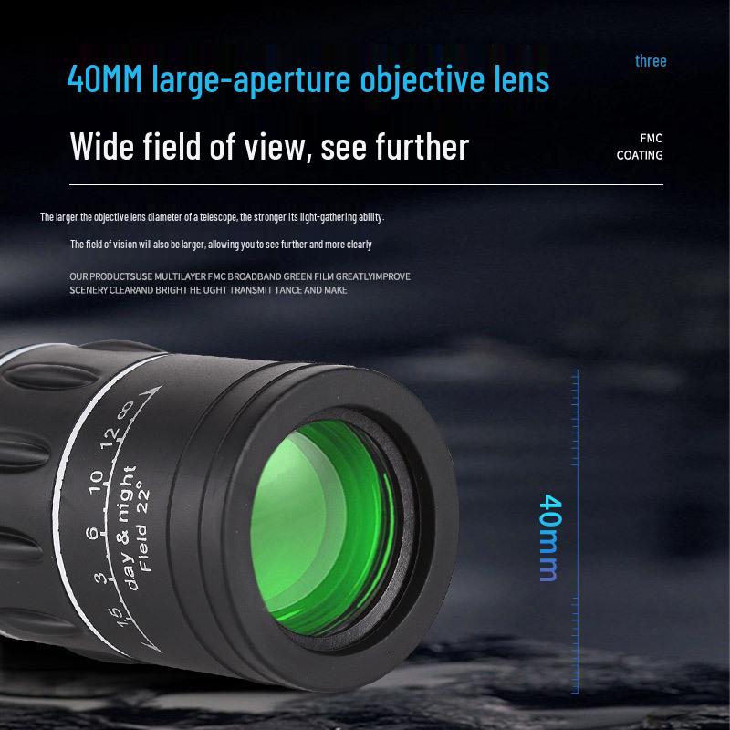 HD Monocular Telescope with High Magnification, Adjustable Low-Light Night Vision for Outdoor and Dual-Use with Mobile Phone Compatibility.
