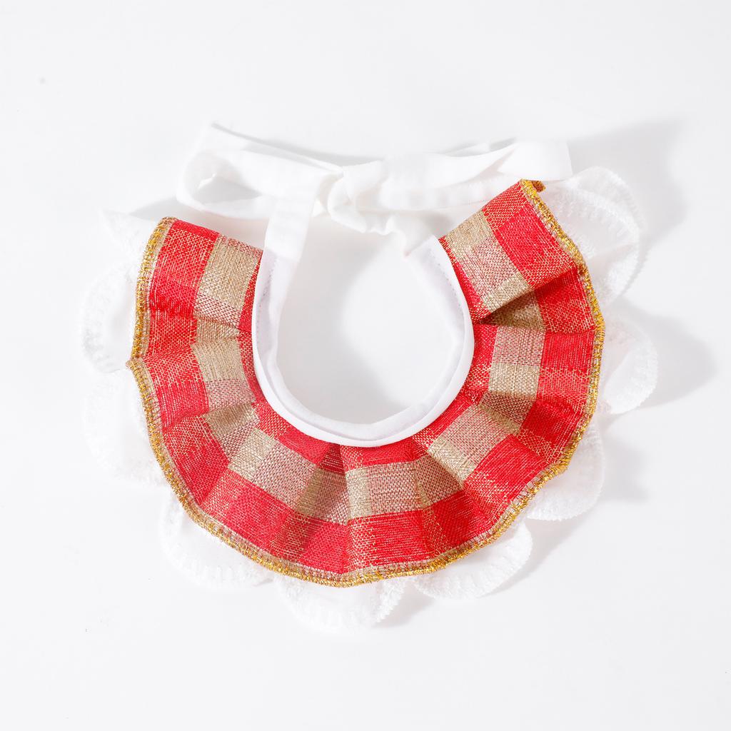 Cat Dog Bib Princess Style Pet Plaid Pet Supplies Cotton Korean Plaid Lace Pet Scarf