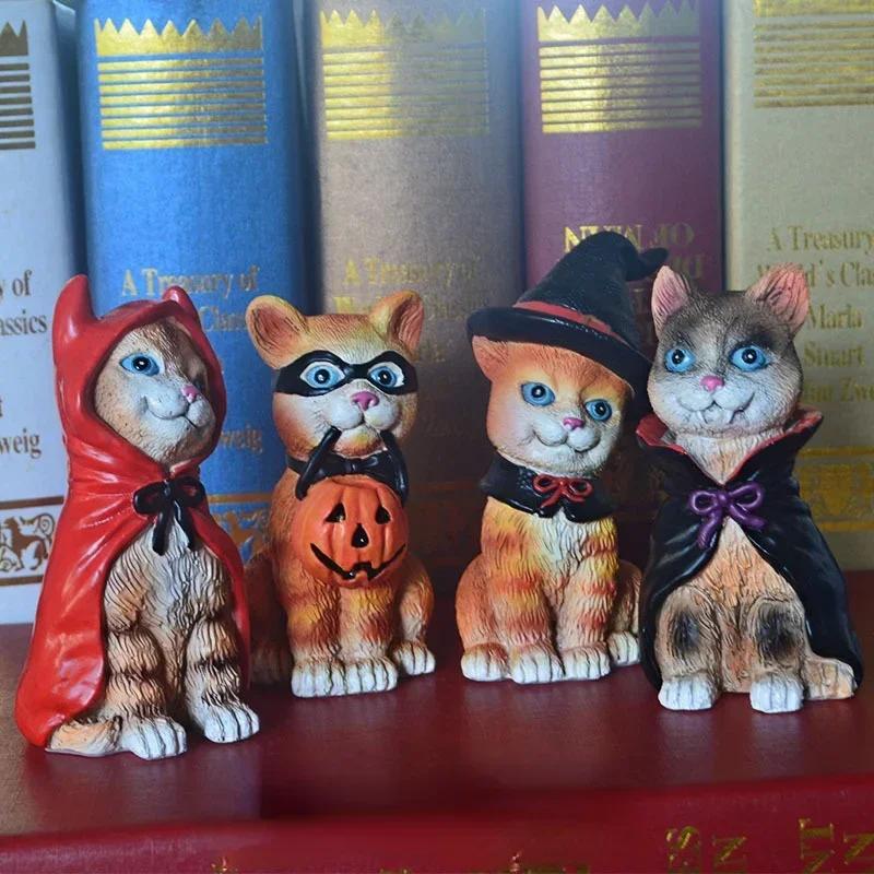 Socha kočky Halloween Domácí dekorace Socha kočky Halloween Řemesla z pryskyřice Legrační stůl Halloween Vánoční ozdoba Dekorace Řemesla