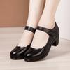 Classical Black Work Shoes Women Leather Single Shoes Women Spring Autumn Round Toe High Heels Comfortable Shoes Sde