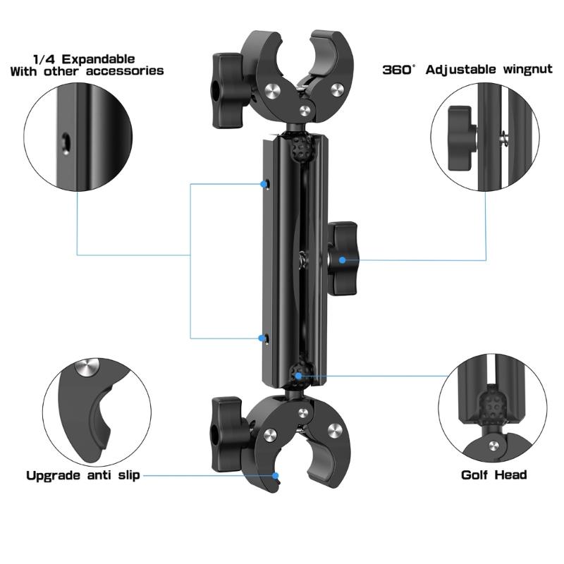 Double Head Clamp Selfies Stick Holder for Action Cameras On Motorcycles or Bicycles with Easy Installation